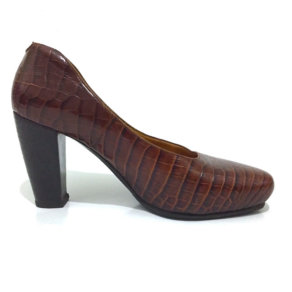 Dries Van Noten Snake Embossed Chunky Heel Pumps